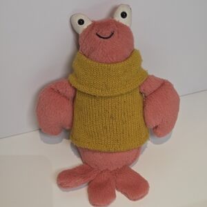 Rare And Retired Cozy Crew Lobster Jellycat Pink Plush with Mustard Knit Detail